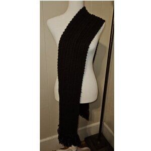 * Brown Knit Fringed Scarf 66 x 7